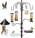 YINGYM 6-Hook Bird Feeding Station Kit Wild Bird Feeder Stand Pole, Multi-Feeder Hanging Kit Stand with Water Bowl, Mesh Tray and Squirrel Guard Baffle, 94 Inch
