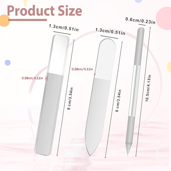 3 PCS Glass Nail Files for Natural Nails, Glass Nail Buffer and Shine Kit Professional Crystal Manicure Tools Double Sided Manicure Pedicure Tools Nails Kit for Shaping Buffing and Polishing Nailes