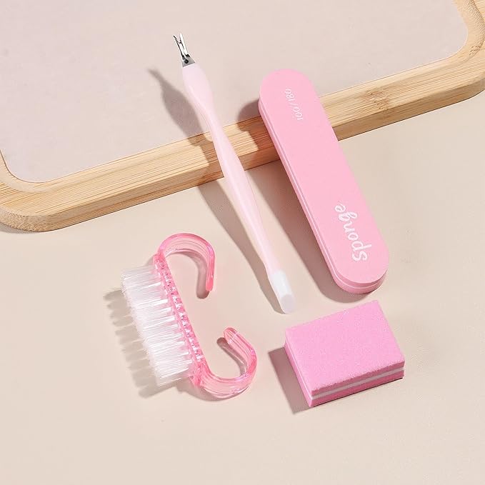 SUTOKAKA 10 Sets Disposable Manicure Prep Kit for Travel Home Salon, Individually-Packed 4 in 1 Pedicure Kit, 100/180 Grit Nail File, Mini Buffer, Cuticle Trimmer Pusher & Handle Grip Brush