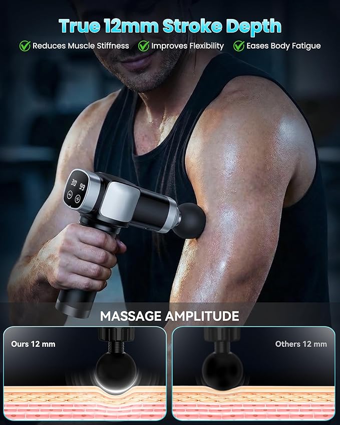 Massage Gun Deep Tissue, Portable Percussion Electric Muscle Massager for Pain Relief, Handheld Massagers with 30 Speeds & 6 Attachments for Back and Neck, Gifts for Men Women