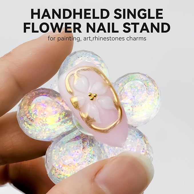 Nail Stand for Press On Fake Nails Painting Display Practice, Powerful Magnetic Nail Holder for Design, Flower Nail Stand with 200 PCS Double-Sided Tapes, Nail Tools for Home Salon