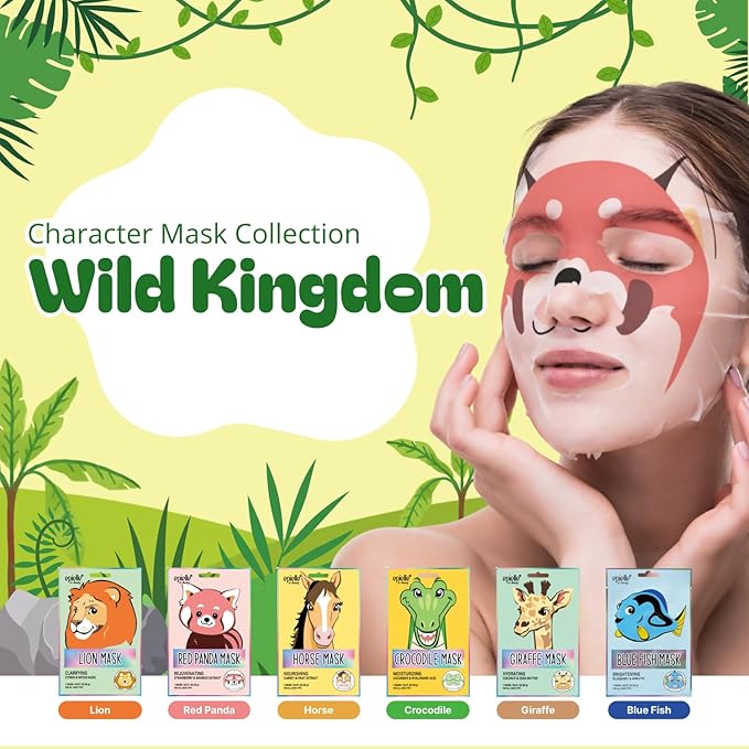 Epielle Character Face Mask Wild Kingdom 6 Pack, Fun & Effective Korean Skin Care, Spa Party Favors, Mothers Day Gifts, Birthday Gifts for Women, Self Care Gifts