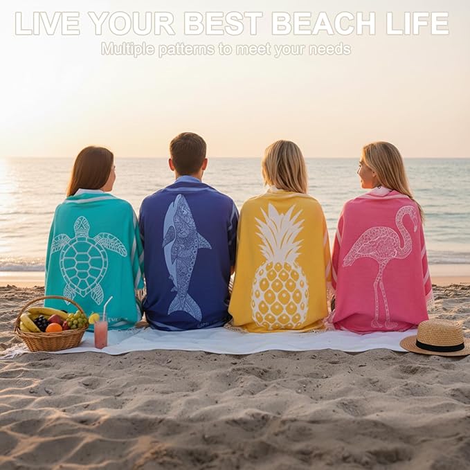 Oversized Cotton Turkish Beach Towels 72"x36" Lightweight Quick Dry Sandless Pool Swim Towel Large No Sand Compact Blanket Adult Travel Essentials Cruise Accessories Must Haves Yellow Pineapple