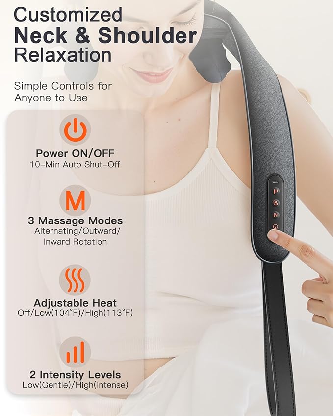 Neck Massager with Heat : Cordless Shoulder and Neck Massager for Pain Relief Deep Tissue - 3 Modes, 2 Intensity & 2 Heating Setting, Heated Kneading Massage Daily Comfort, Office and Home Use