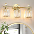 3-Light Gold Bathroom Light Fixtures Modern K9 Crystal Vanity Lights Wall Sconce with Stainless Steel Base, Elegant Bathroom & Bedroom Lighting, Secure Packaging