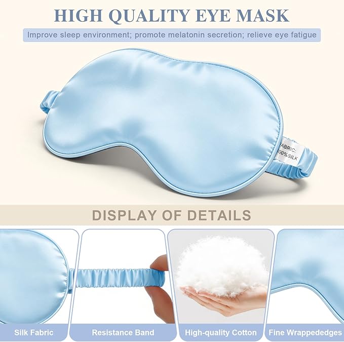 Silk Sleep Mask,Eye Mask for Sleep Women Men,Mulberry Sleeping Mask with Adjustable Strap,Blindfold Blackout Eye Mask for Travel and Full Night's Sleep,Nap