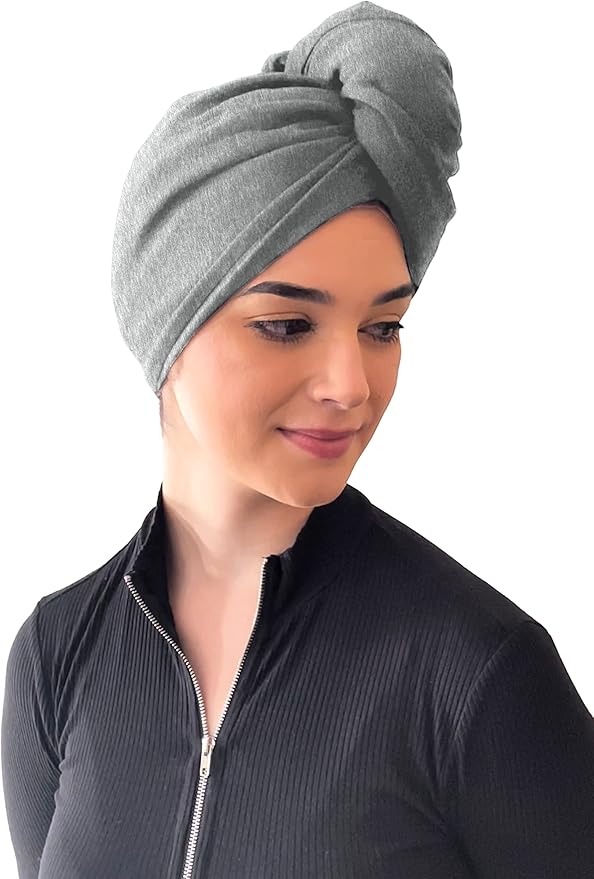 Elizabeth Roberts 100% Cotton T Shirt Hair Towel Wrap Plopping Essential Turban Style Hair Drying Towel for Women and Men All Hair Types and Styles, Heather Grey