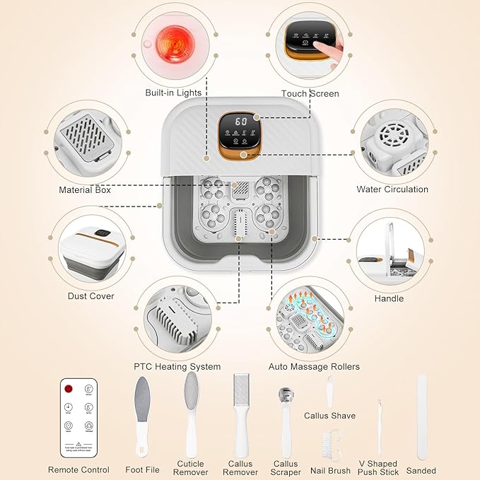 UNIFULL Collapsible Foot Spa Bath with Heat, Motorized Massager, Touch Screen, Foot Pedicure Kit, Temperature Control, Pedicure Foot Spa, Foot Bath
