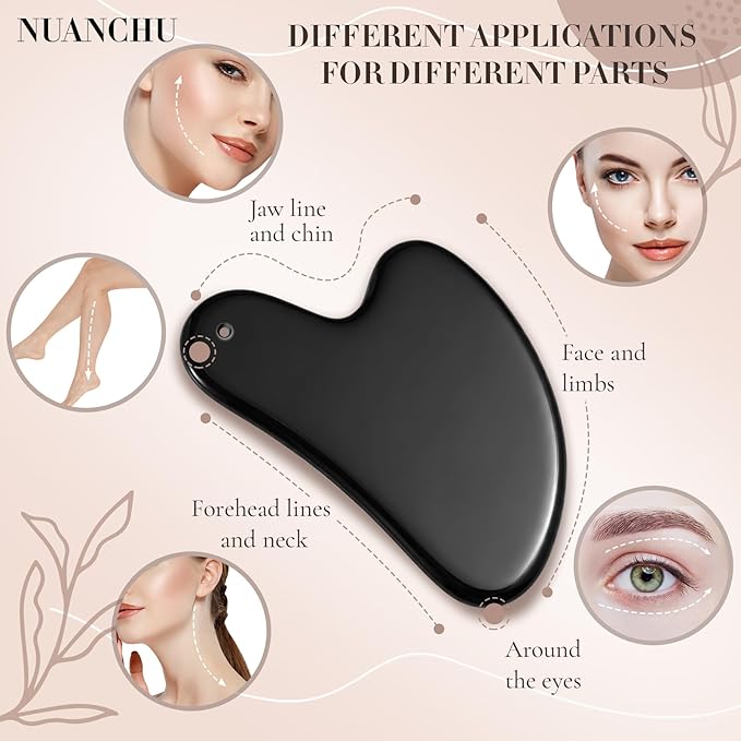 Nuanchu Stainless Steel Gua Sha Facial Tool, Metal Gua Sha for Lymphatic Drainage, Guasha Face Sculpting Double Chin Reduce with Pouch Mother Day Self Care Gift(Black)