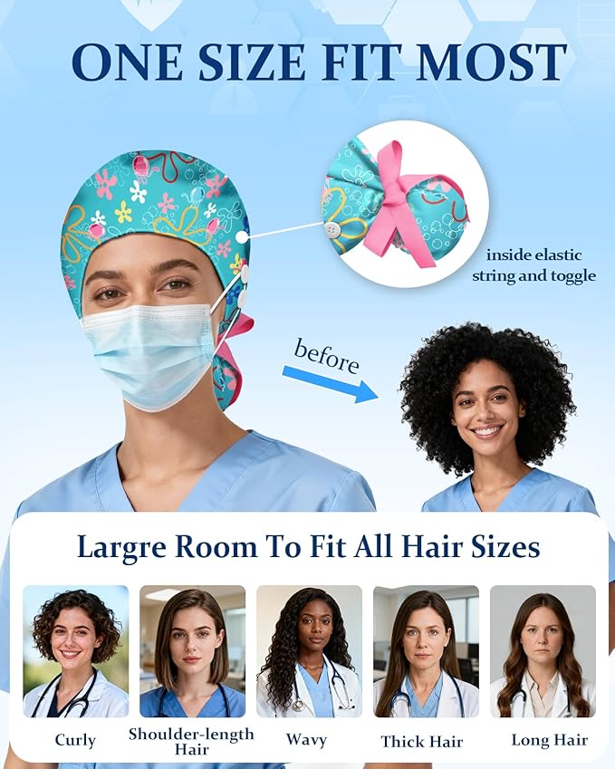 Plifal 100% Cotton Scrub Cap with Buttons-Nurse Cap with Sweatband for Women, Adjustable Working Hat,Satin Lined or Unlined