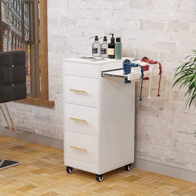 Wood Salon Trolley with Wheels - Mobile Storage Organizer for Hair Stylist, Barbershop & Spa