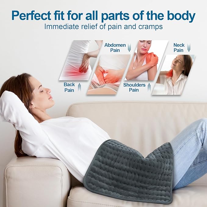 Heating Pad for Back, Electric Heating Pads for Cramps/Abdomen/Waist/Shoulder with 6 Heat Settings and Auto-Off, Moist/Dry Heat pad, Christmas Gifts for Women Men Mom Dad, 16" x 24"(Gray)
