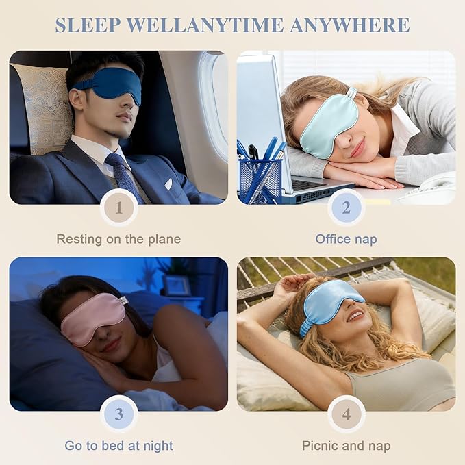 Silk Sleep Mask,Eye Mask for Sleep Women Men,Mulberry Sleeping Mask with Adjustable Strap,Blindfold Blackout Eye Mask for Travel and Full Night's Sleep,Nap