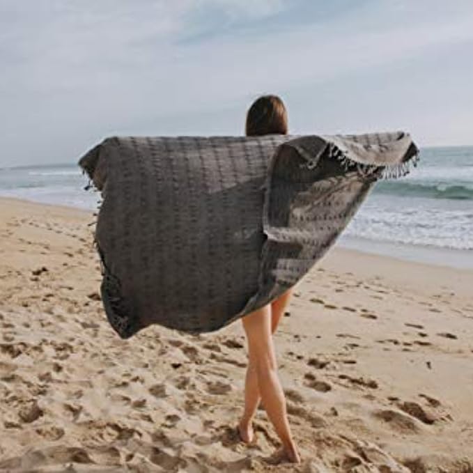 InfuseZen Stonewashed Turkish Bath & Beach Towel –100% Organic Turkish Cotton - Soft, Lightweight, Absorbent - Quick Dry, Sand Free - Swim, Pool, Shower, Travel - Peshtemal, Hammam Spa Towel - Black