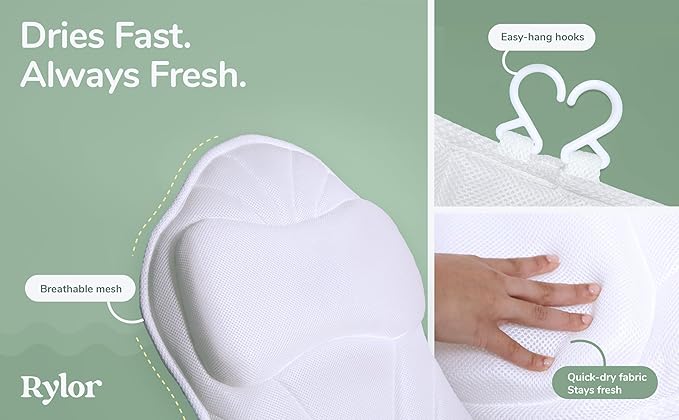 Rylor Full Body Bath Pillow – Luxury Cushion for Bathtub | Extra Large & Thick | Premium Packaging - Head, Neck, Shoulder & Back Support – Quick-Dry, Mold Resistant – for Women & Men (White)