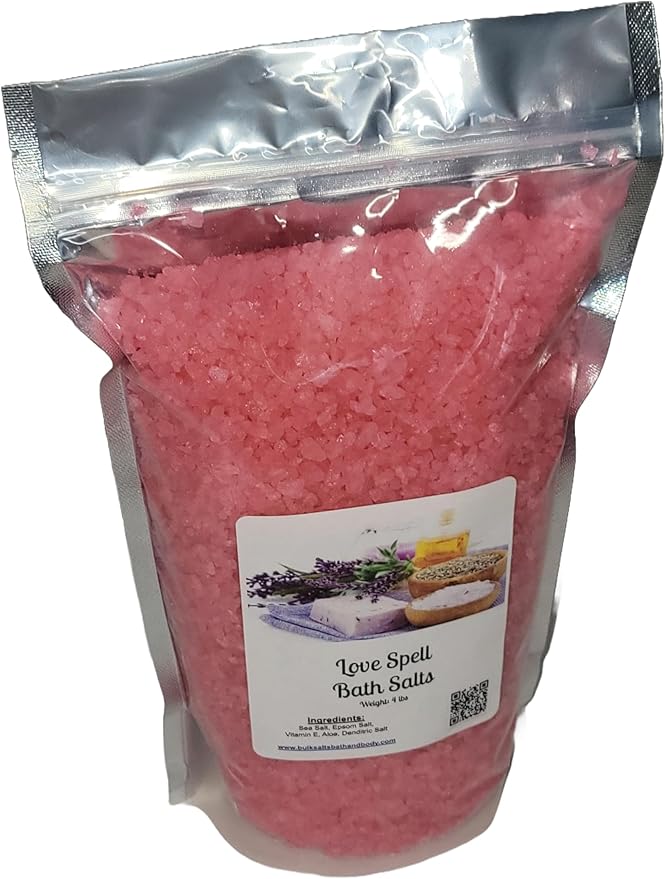 Bath Salts | 4lb Bag (64oz.) | Choose Your Scent | Epsom Salt | Sea Salt| Bathing | Body Care | Beauty | Relaxation | Spa | Pedicure | Manicure | Soak (Love Spell)