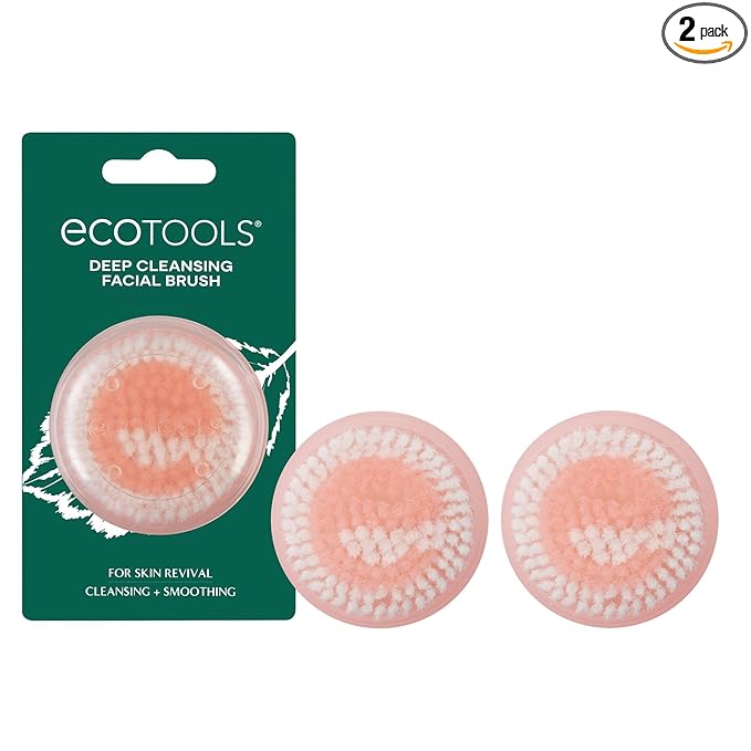 EcoTools Mini Facial Cleansing Brush, Infused with Citrus, Boosts Collagen, Safe for Sensitive Skin, Exfoliates & Clean Pores, Travel Sized, Ecofriendly, Vegan & Cruelty-Free, 2 Count