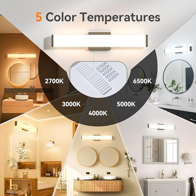 Amico Bathroom Vanity Light Over Mirror 24 inch, Dimmable 5CCT Led Vanity Lights for Bathroom, Modern Black Wall Light-ETL Certificated