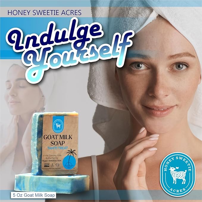Honey Sweetie Acres Tahiti Treat Goat Milk Soap - Handmade 5 oz Bar, Made with Natural Ingredients, Moisturizing & Gentle, Made in the USA