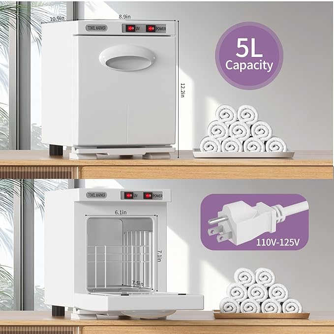 Towel Warmer, 5L Small Hot Towel Warmers for Spa, Towel heater for Facials and Towel Warmer Esthetician. (White)