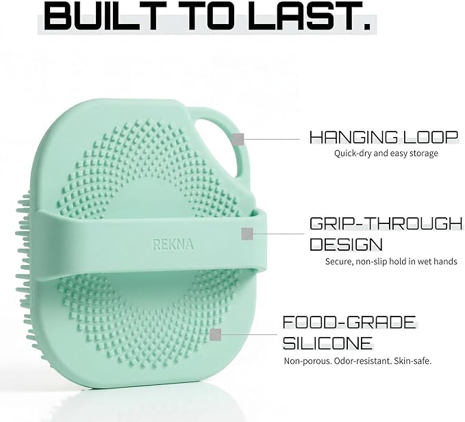 Silicone Body Scrubber for Shower - Exfoliating Body Brush with Non-Slip Grip - Durable Loofah Alternative - Soft Bristles for Gentle Cleansing, High Lather & Quick Drying, Green