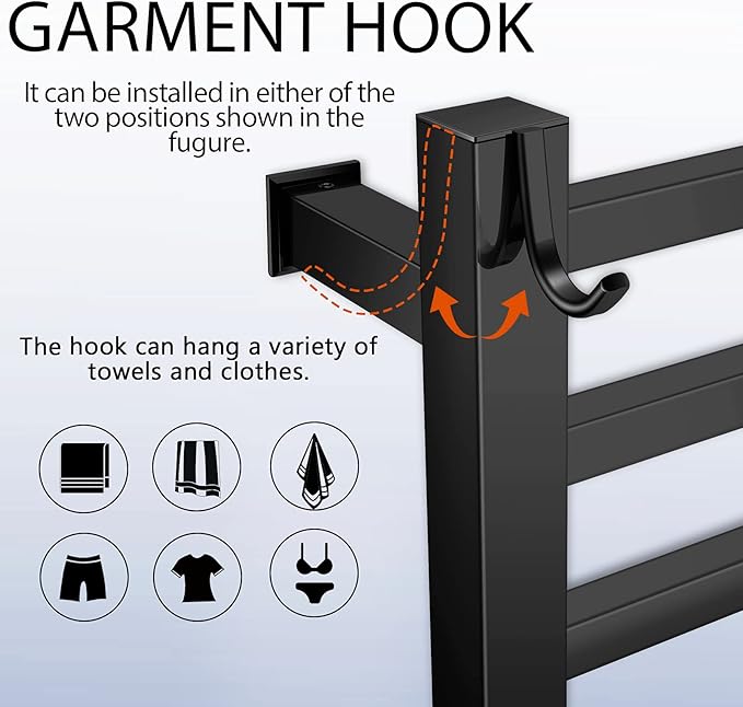XBVV Black Towel Warmer Rack for Bathroom with Timer/Fahrenheit Display Electric Heated 10 Bars Drying Rail Plug-in or Hardwired Wall Mounted Heating Bath Towel Warming(Matte Black)