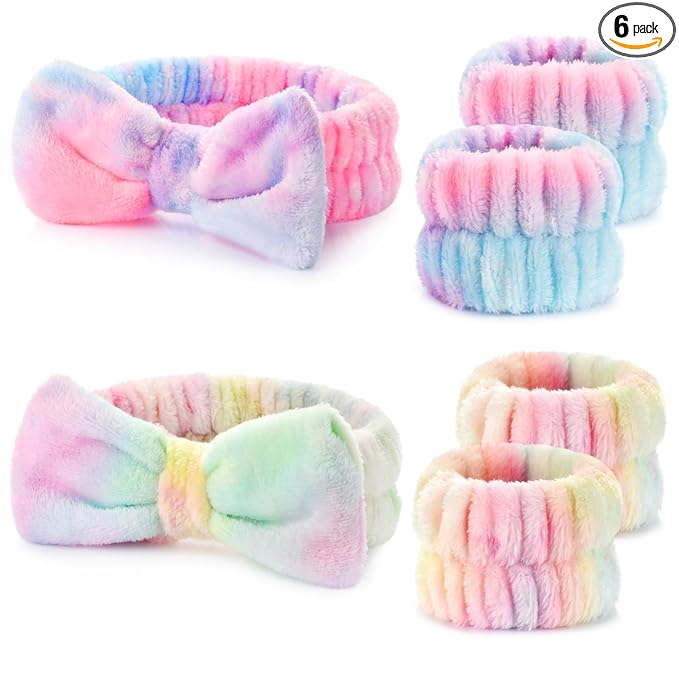 Wteehn 6pcs Headband and Wristband for Face Washing, Makeup Spa Skincare Headband, Skin Care Face Wash Headbands Wrist Bands Tools Set, for Women and Teen Girls Gifts