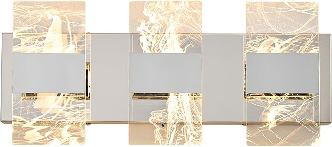 Modern LED Bathroom Light Fixtures Dimmable 3-Light Chrome Vanity Light, 5CCT Adjustable Lighting Fixture Vanity Lights Over Mirror, Smoked Acrylic LED Vanity Lights for Bathroom