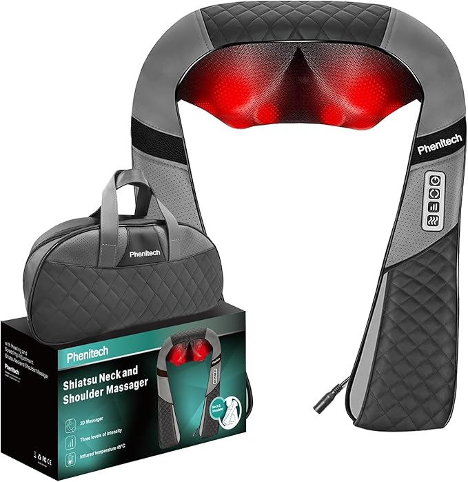 Shiatsu Neck and Back Massager with Heat-3D Deep Tissue Kneading Pillow for Pain Relief,Neck and Shoulder Massager for Full Body Muscle Relaxation for Home/Office/Car Use,Gift for Men Women