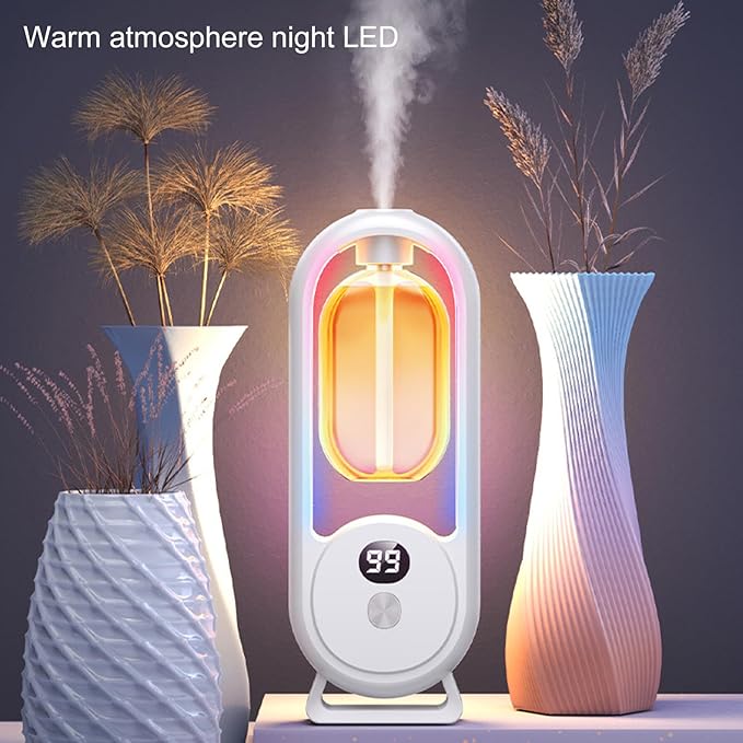 Wall Mounted Essential Oil Diffuser, 5 Modes Dual Display Colourful Night Light Rechargeable Ultrasonic Atomization Aromatherapy Humidifier, Air Freshener for Home Large Room Bath