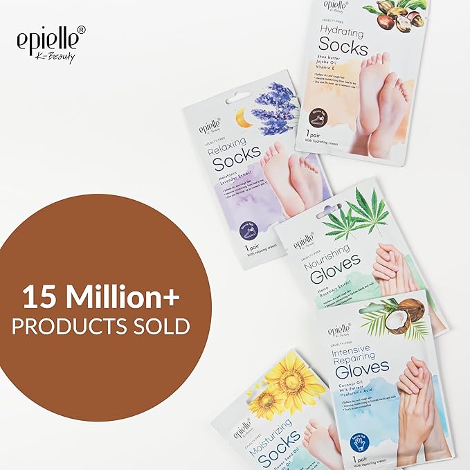 Epielle Hydrating Foot Mask 6 Pairs, Relieve and Soften with Shea Butter & Jojoba Oil, Deep Moisturizing Socks for Dry, Cracked Feet, Self Care Gifts for Women, Spa Kit, Mothers Day Gifts
