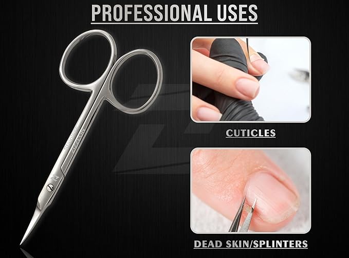 Professional Cuticle Scissors Extra Fine Curved with Precise Pointed Tip - Long Lasting Sharp Nickel Plated for Manicure and Pedicure - German Quality Multipurpose Grooming Scissors