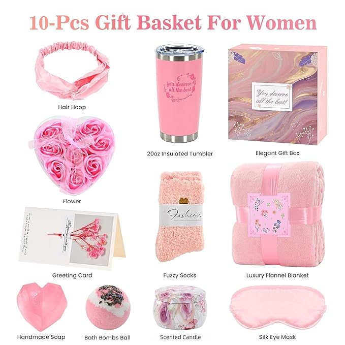 Gifts For Women,Birthday Presents,Birthday Gift Sets,Get Well Gift Baskets,Self-Care Gift Sets Featuring Blankets,Mug, Scented Candle,Soothing Spa Care Sets—Heartwarming Gift Exclusively For Women
