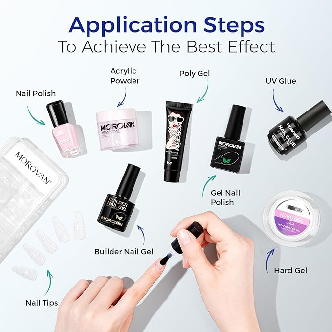 Morovan Nail Dehydrator and Primer with Gel Base & Top Coat Set 4PCS Professional Fast Dry Acid Free Supplies Primer for Acrylic & Gel Nail Polish Gifts