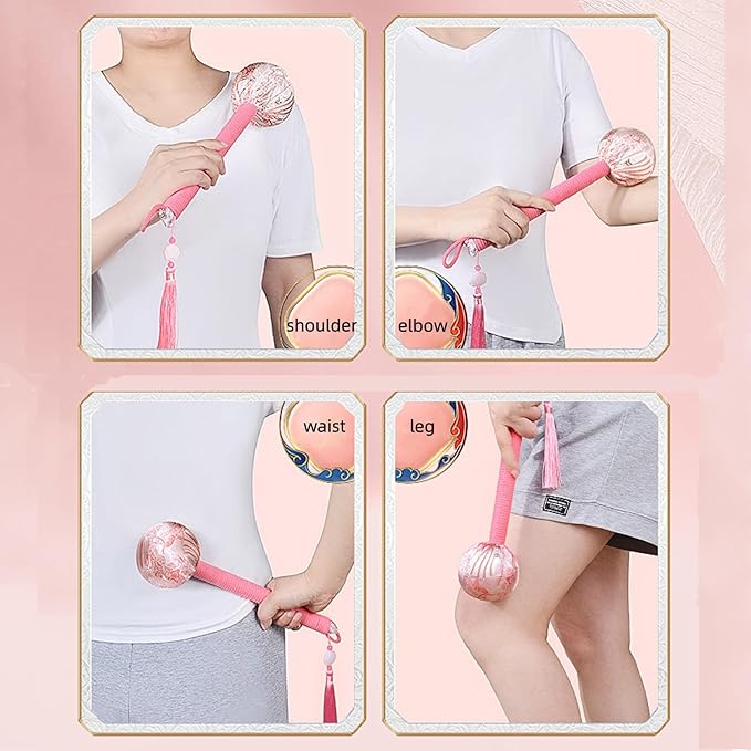 Mugwort Massage Hammer, Handheld Percussion Manual Massage Tool for Back, Shoulder & Body - Therapy Tool with US Design Patent (Bamboo Leaf Purple/Auspicious Cloud Pink)