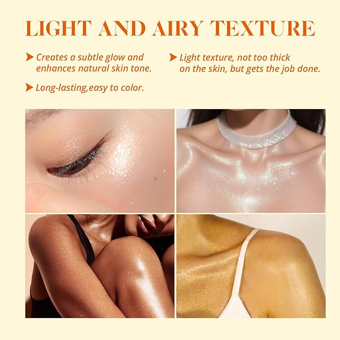 Liyalan Shimmer Body Oil Golden Brown Color 1.0 fl.oz Face Glow Pearl Highlighter Illuminator Long-Lasting Shine Glitter Liquid Tanning with Makeup Brush