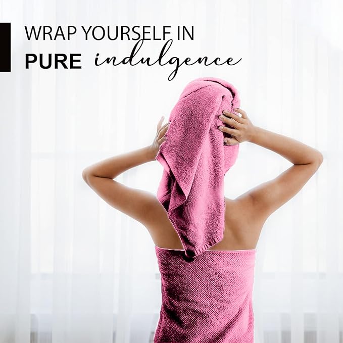 KAHAF COLLECTION 100% Cotton Bath Towels, 24x48 Pack of 6 Towels, Quick Dry, Highly Absorbent, Soft Feel Towel, Gym, Spa, Bathroom, Shower, Pool, Luxury Soft Towels (Pink, 24x48-6 Pack)