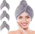 Microfiber Hair Towel Wrap, 3 Pack (Gray) Soft Hair Drying Towel,Shower Cap & Hair Accessories for Woman,Drying Hair Wrap Towels for Curly Hair Women Anti Frizz