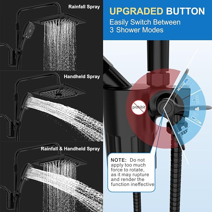 ELLO&ALLO Filtered Rain Shower Head with Handheld Spray, Rainfall Shower Head Combo with 59" Hose, Dual Showerhead Set with Adjustable Shower Extension Arm, Matte Black