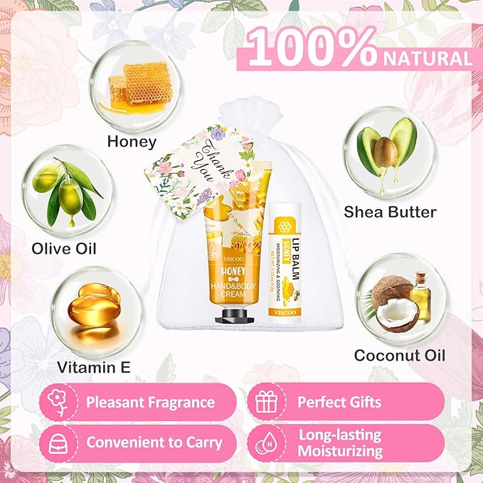 VISCOO 40 Sets Hand Cream and Lip Balm Bulk Set, Mothers Day Gifts, Teacher Appreciation Gifts, Nurses Week Gift, Wedding Favors for Guests with Thank You Card Organza Bags, Birthday Gift for Women