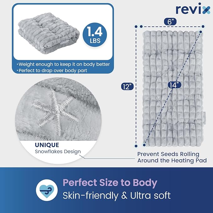 REVIX Microwave Heating Pad, 6 * 12" Multipurpose Heating Pad Microwavable with Flaxseeds for Muscles, Moist Heat Pack for Neck, Back, Knee, Gray