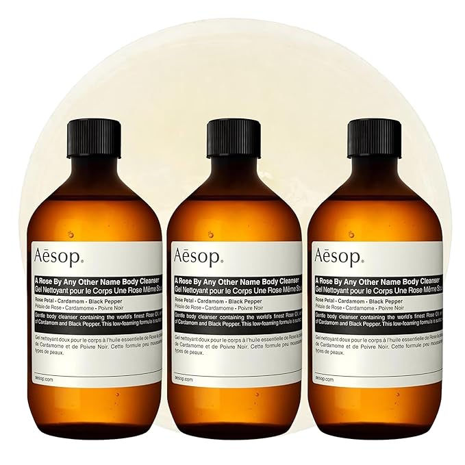 Aesop A Rose By Any Other Name Body Cleanser Refill | Gentle Shower Gel with Rose Petal Essential Oil Blend to Soften & Hydrate Skin | 500 mL / 16.9 oz - Recyclable Bottle (Pack of 3)