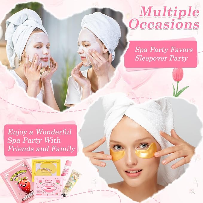 90PCS Spa Party Supplies for Girls,Spa Skincare Sets Party Favors Include Face Masks,Lip Mask,Skin Care For Teens 10-12,Bulk Birthday Gifts for Women & Girls,Mothers Day,Teacher Appreciation Gifts
