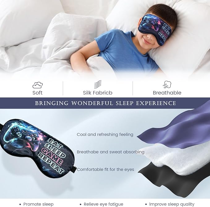 2 Pcs Boys Sleep Eye Mask, Guys Blackout Sleeping Silk Mask for Kids Adult Children's Travel Eye Mask Eye Cover Blindfold for Game (2 Pcs Game Mask - Style 6)