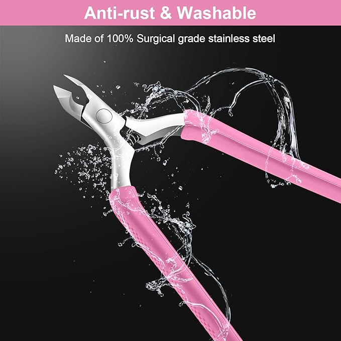 CGBE Cuticle Trimmer 3/4 Jaw Extremely Sharp Cuticle Nippers Stainless Steel Cuticle Clippers Cutter Remover Pedicure Manicure Nail Tool (Pink)