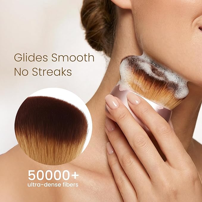 Streak-Free Kabuki Self Tanner Brush, Large Body Makeup Brush,Soft Dense Body Brus h for Self Tanner, Vegan Tanning Brush for Self Tan, Even Coverage, Ideal for Mousse, Lotion & Bronzing Foam, Pink