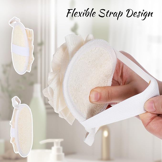 Jeffdad 2Pcs Natural Loofah Sponge, Premium Exfoliating Body Scrubber for Women & Men Ideal Shower Scrubber for Body Perfect for Exfoliation, Cleansing, and Gentle Skin Care(Beige)