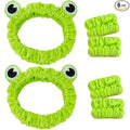 Skincare Headband Frog - 6pcs Set: 2 Green Frog Headbands for Skincare & 4 Wristbands for Washing Face - Non-Slip, Adjustable, Soft Microfiber, Warm Gift for Women, Girls