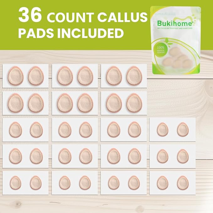 Bukihome Extra Thick Callus Remover,Felt Callus Pads,Protect Calluses from Rubbing on Shoes，Reduce Foot and Heel Pain，Self-Stick Pedi Cushions，Pack of 36,Multi-Size