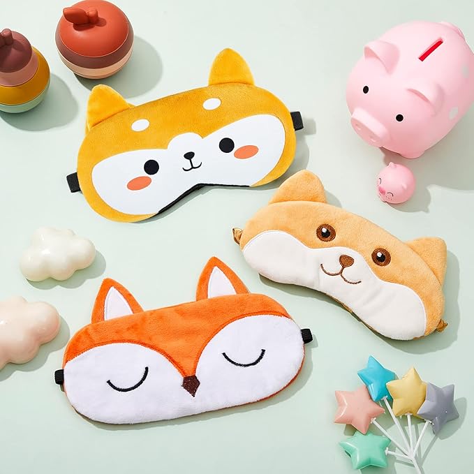 Haysandy 3 Pieces Sleep Mask for Kids Girls Cute Cat Sleeping Eye Cover Soft Mask Comfortable Funny Animal Night Eye Blindfold Cover for Kids Girls Women Home Travel(Dog, Fox)